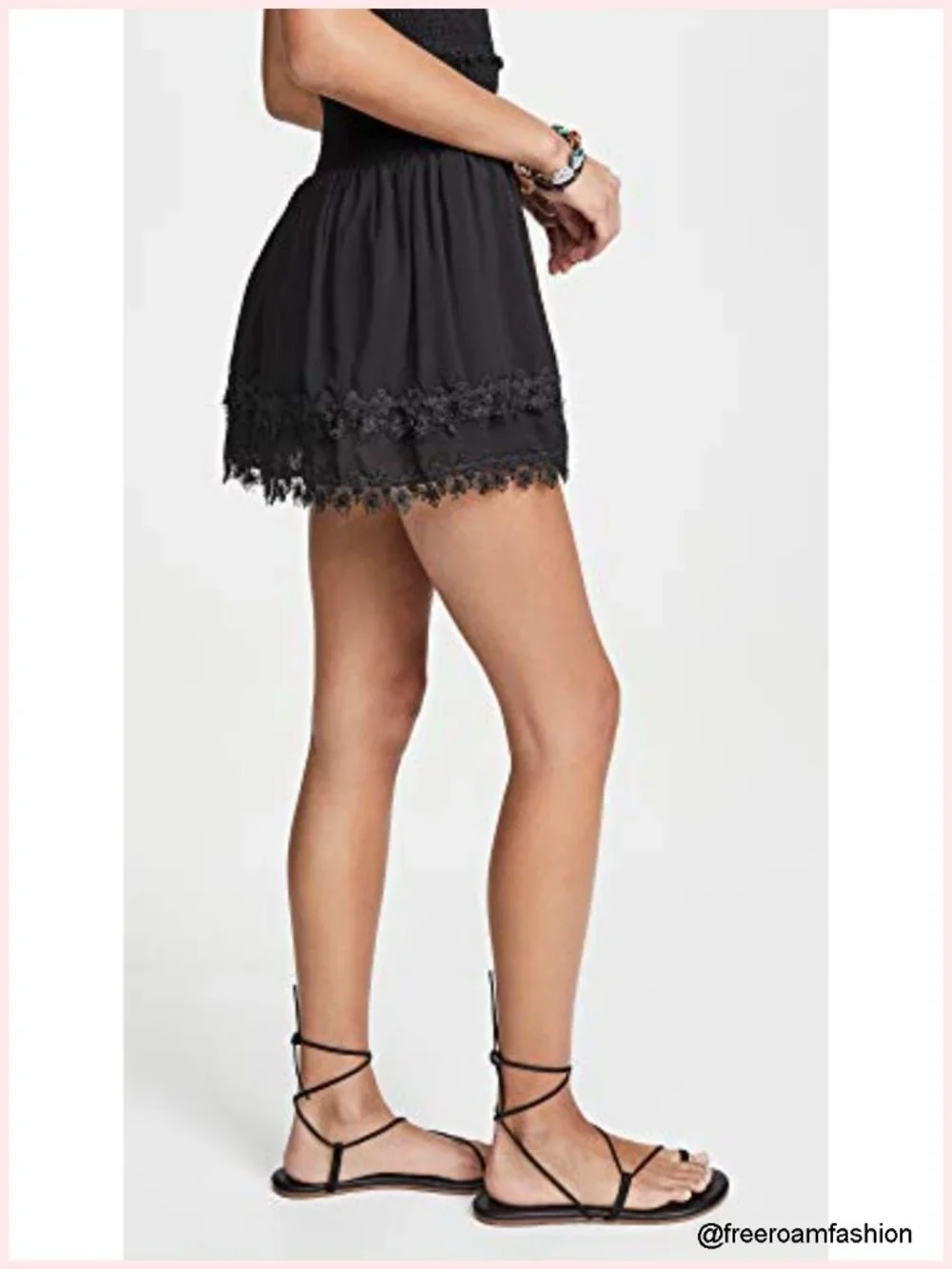 Smocked Mini Skirt Cotton Lightweight Lace